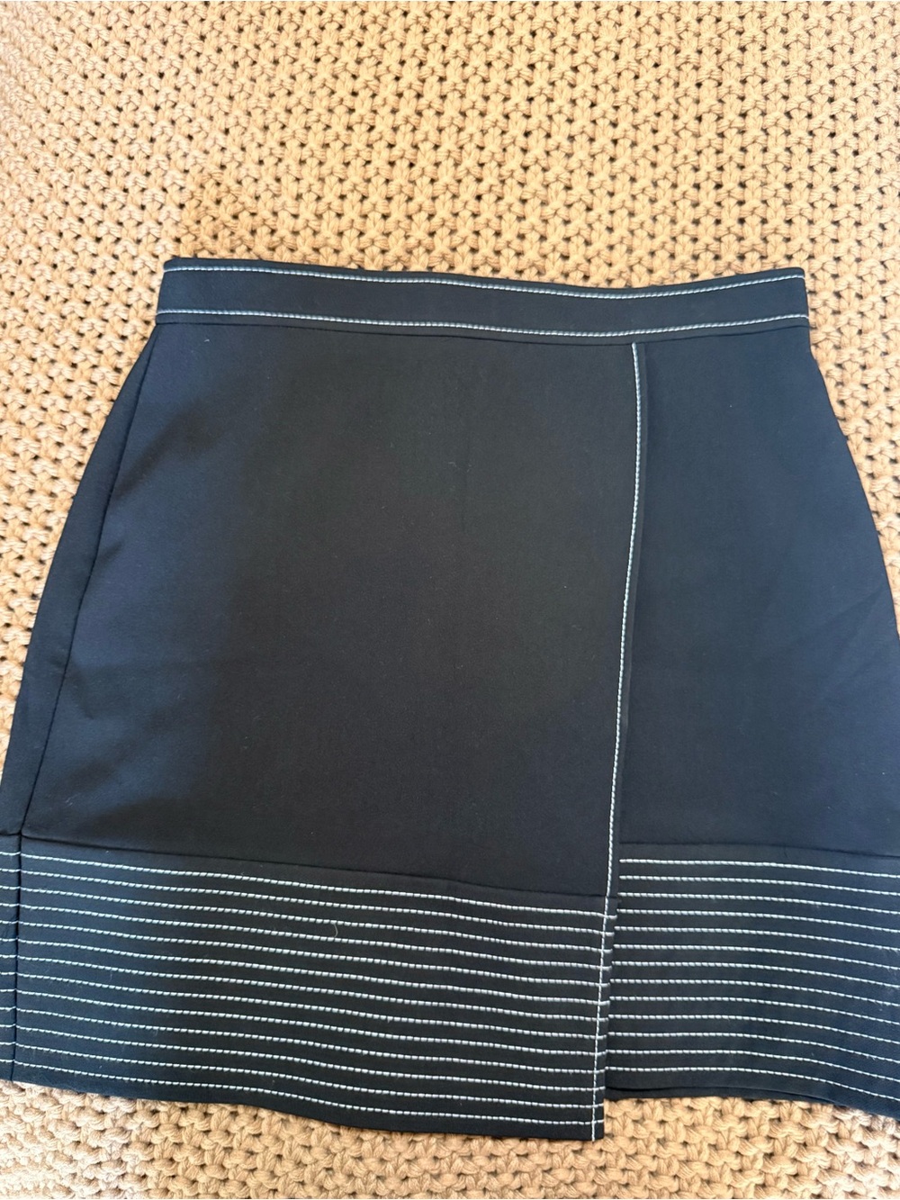 Vince Camuto Black Mini Skirt with Contrast White Topstitch